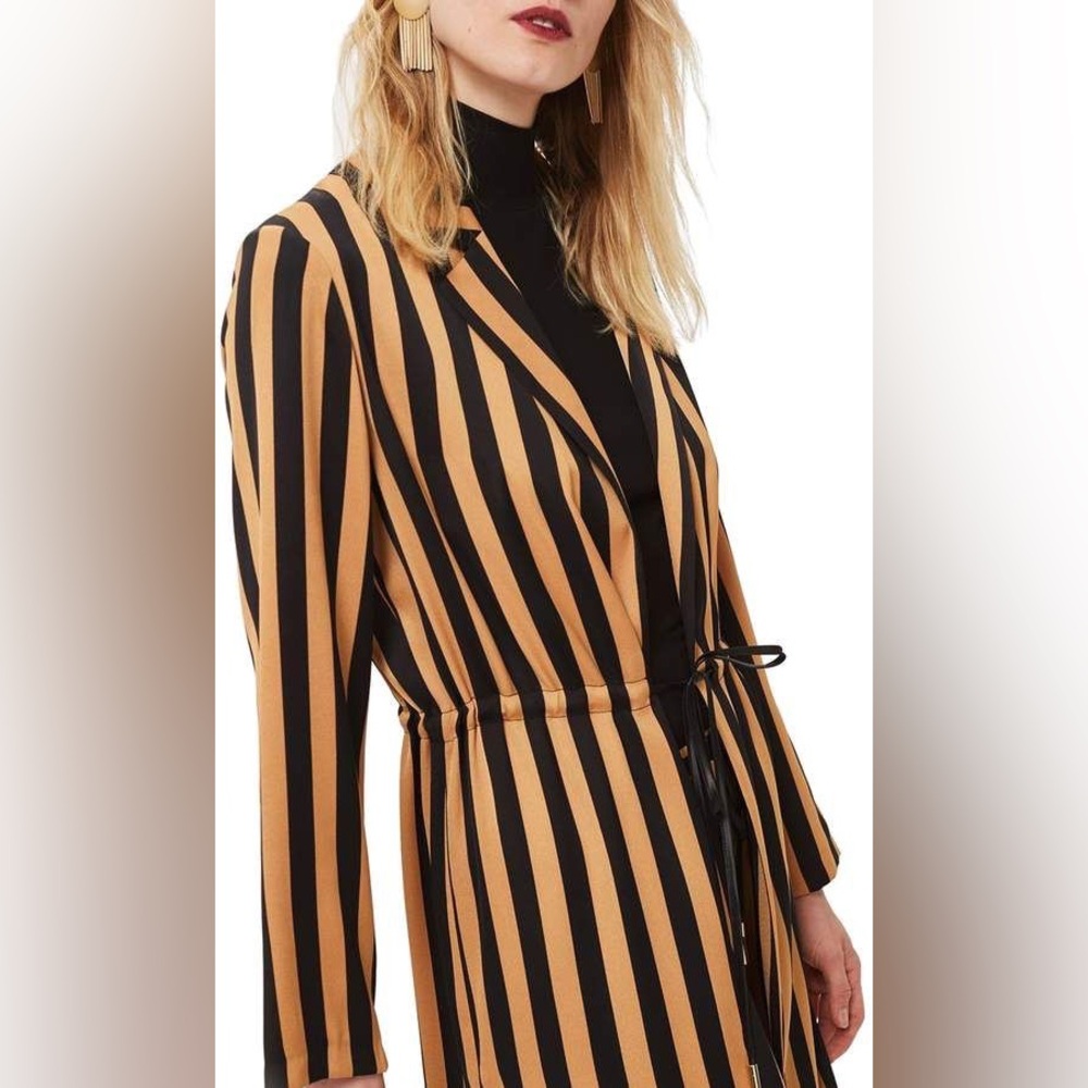 Topshop Camel Stripe Duster Jacket Size 10 NWOT